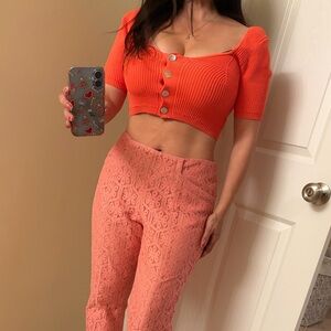 Pink lace dress pants pants crop size 6 beige lining office going out dinner